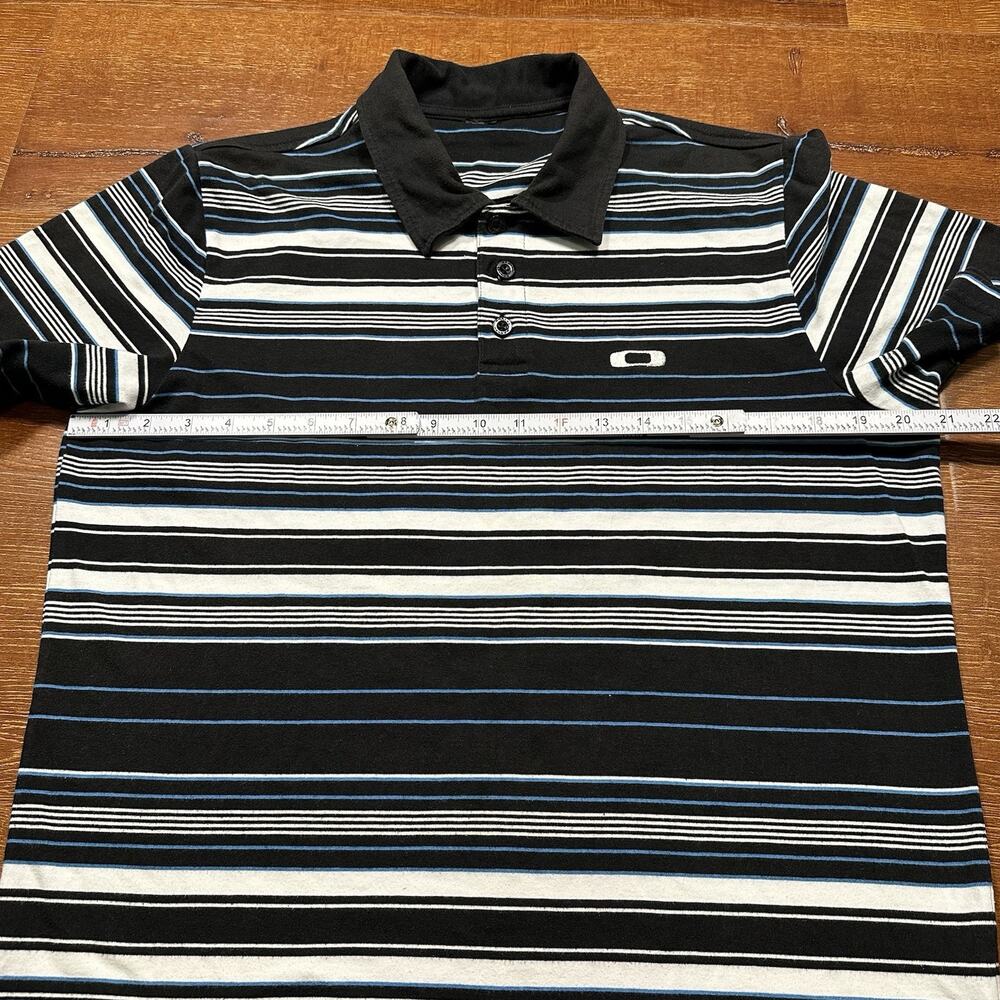 Vintage Oakley Polo Shirt Mens M Black Stripe Short Sleeve Retro Preppy Dad VTG - Picture 8 of 13